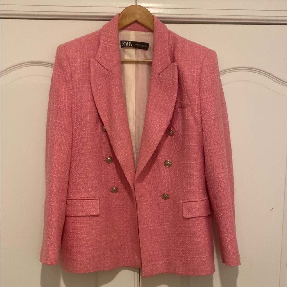 Zara Pink Double-Breasted Blazer